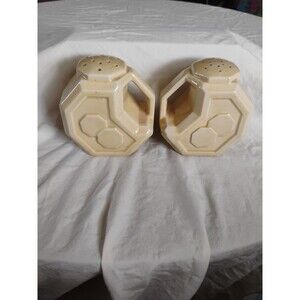 1940's ALAMO Pottery Pale Gold Art Deco Geometric Octagon Salt Pepper Shakers